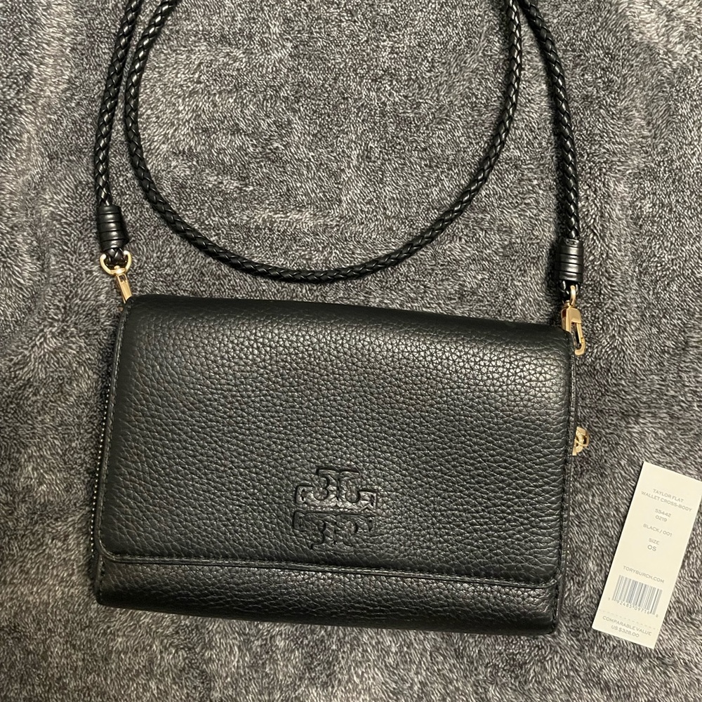 Tory Burch - Crossbody Taylor Flat Wallet Black Leather Shoulder Bag